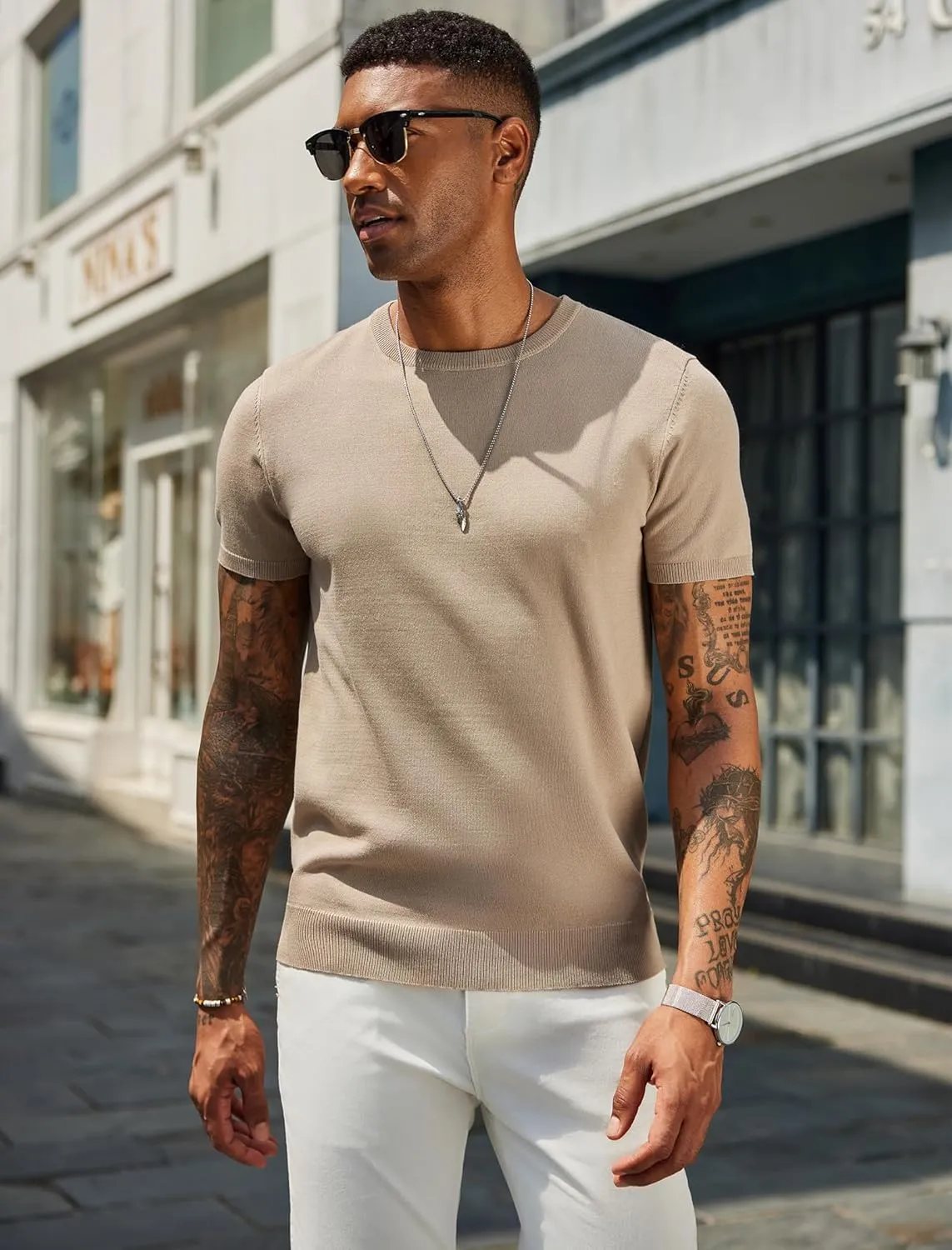 COOFANDY Men's Crewneck Sweater Short Sleeve Knit Pullover Casual Basic Tops Classic Fashion Tees