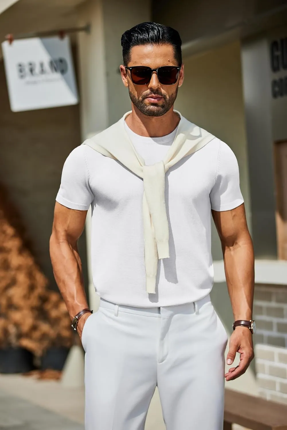 COOFANDY Men's Crewneck Sweater Short Sleeve Knit Pullover Casual Basic Tops Classic Fashion Tees