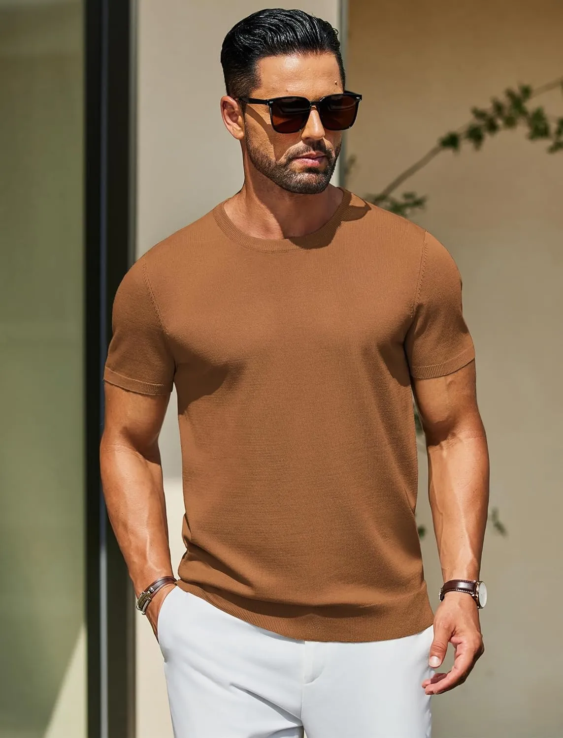COOFANDY Men's Crewneck Sweater Short Sleeve Knit Pullover Casual Basic Tops Classic Fashion Tees