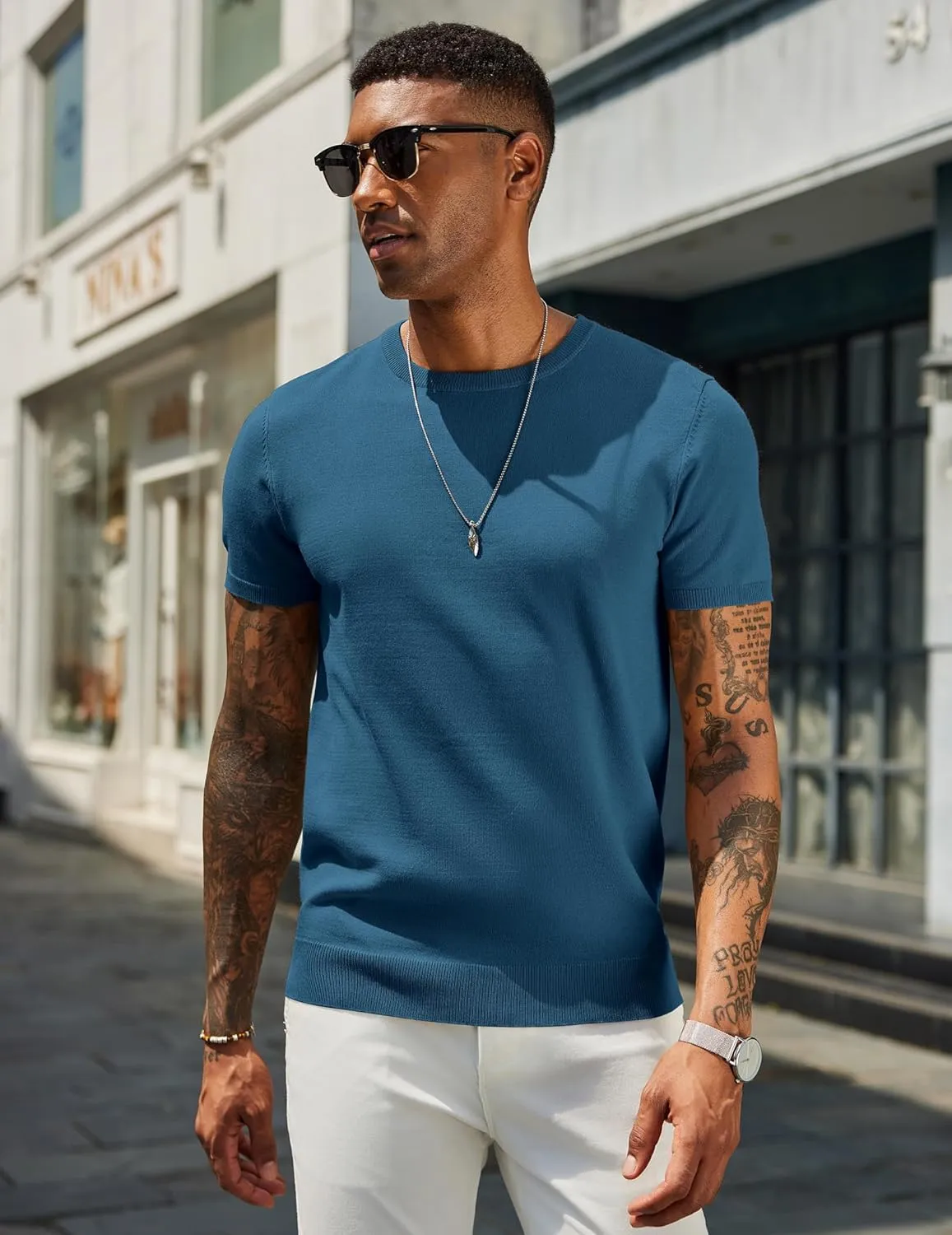 COOFANDY Men's Crewneck Sweater Short Sleeve Knit Pullover Casual Basic Tops Classic Fashion Tees
