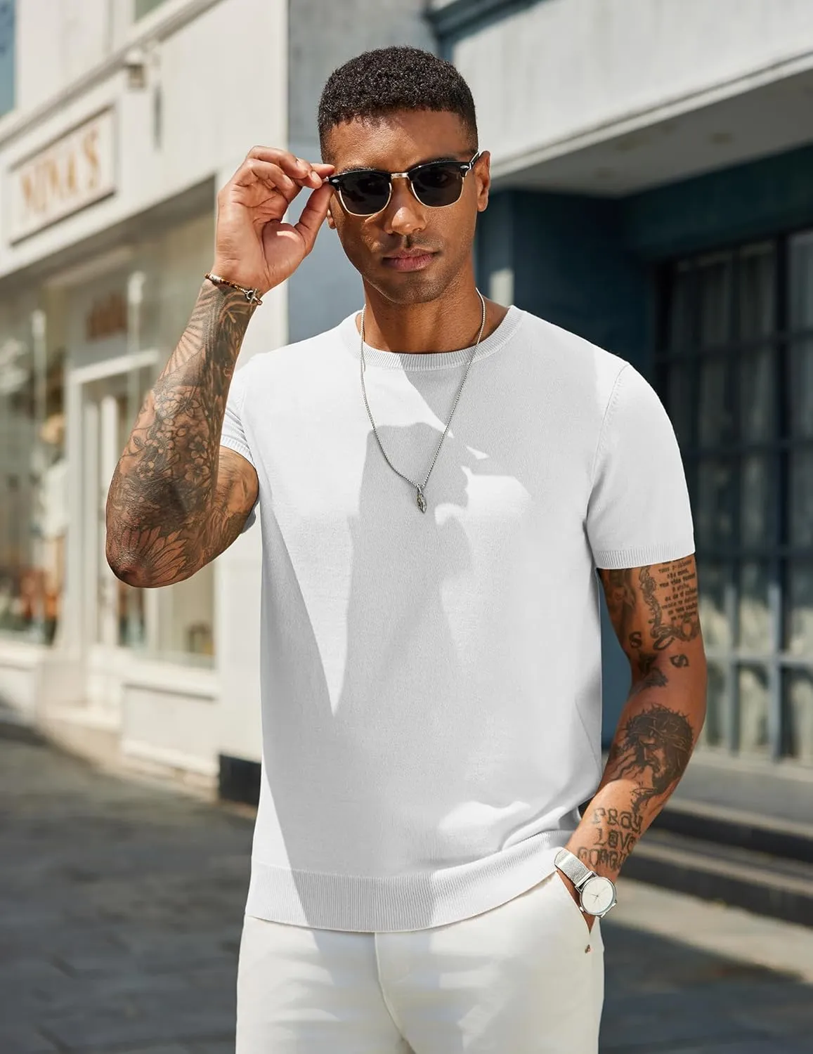 COOFANDY Men's Crewneck Sweater Short Sleeve Knit Pullover Casual Basic Tops Classic Fashion Tees