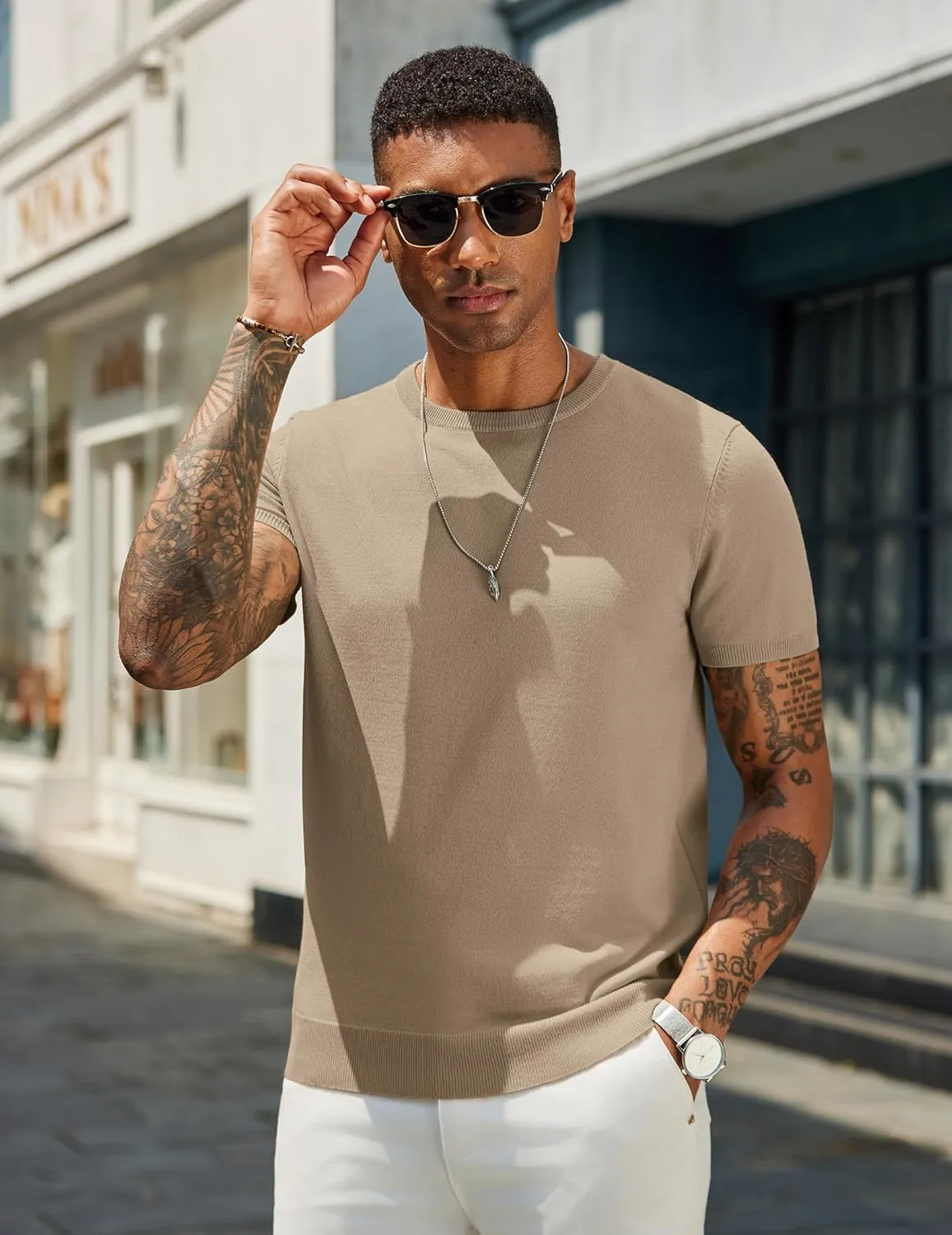 COOFANDY Men's Crewneck Sweater Short Sleeve Knit Pullover Casual Basic Tops Classic Fashion Tees