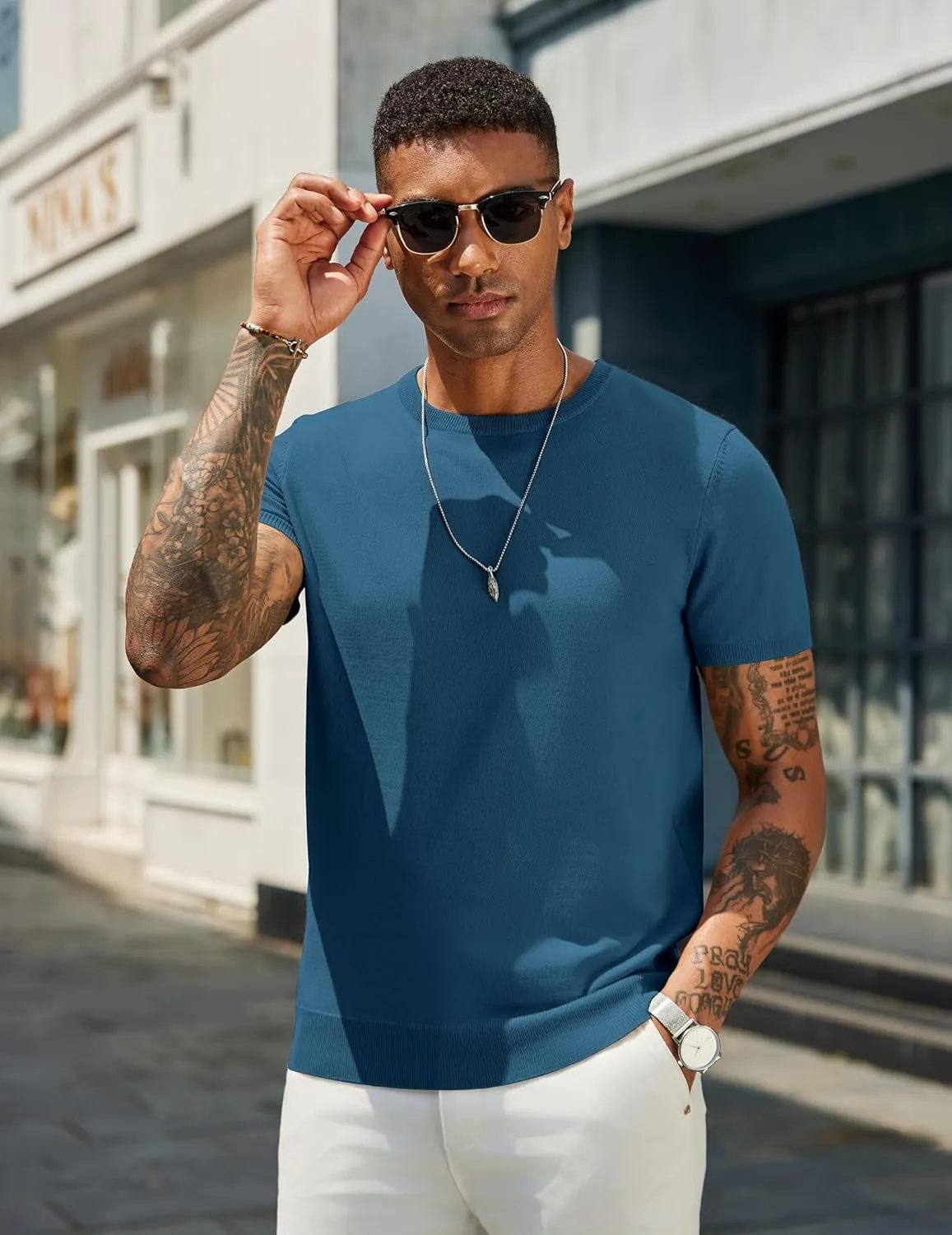 COOFANDY Men's Crewneck Sweater Short Sleeve Knit Pullover Casual Basic Tops Classic Fashion Tees