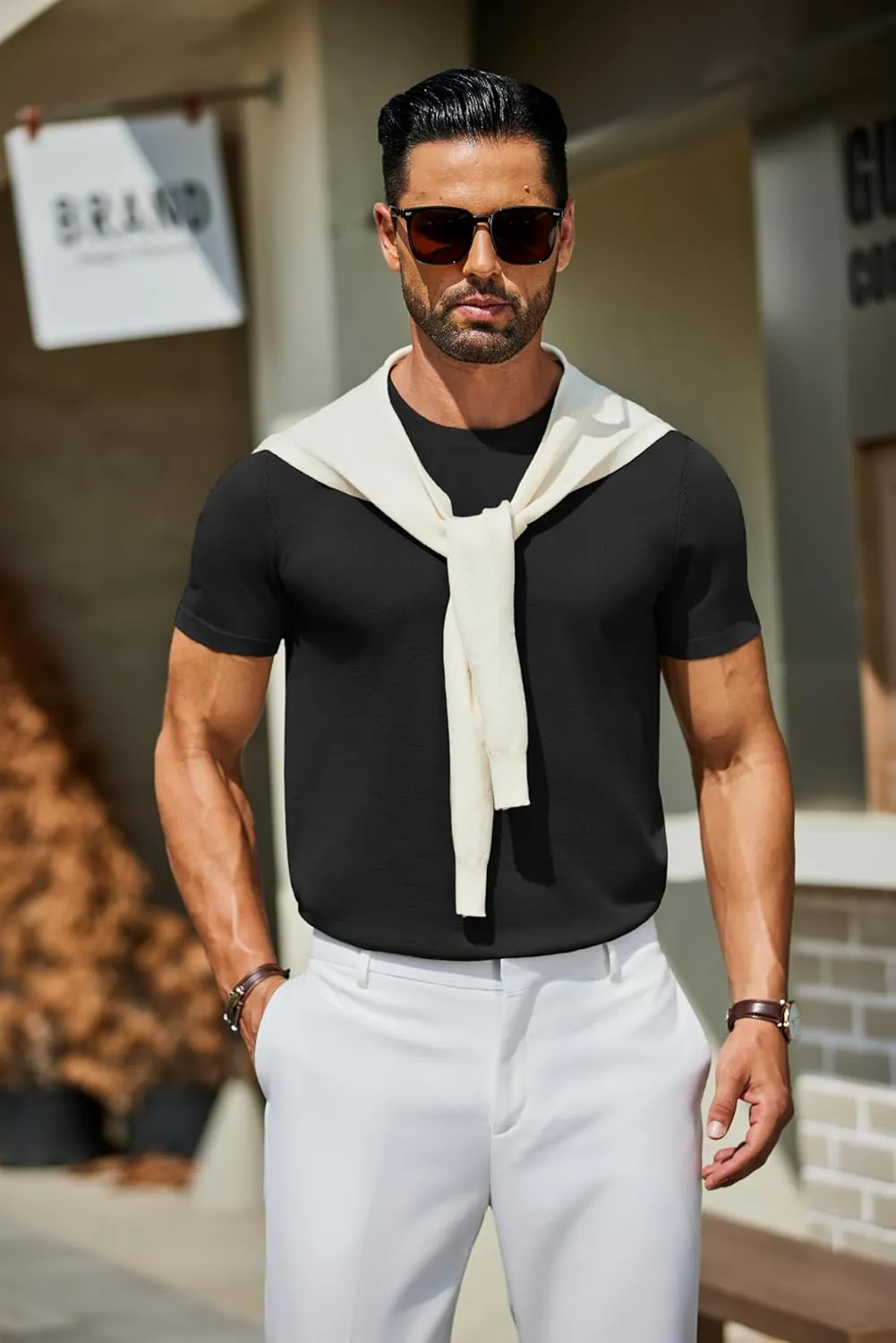 COOFANDY Men's Crewneck Sweater Short Sleeve Knit Pullover Casual Basic Tops Classic Fashion Tees
