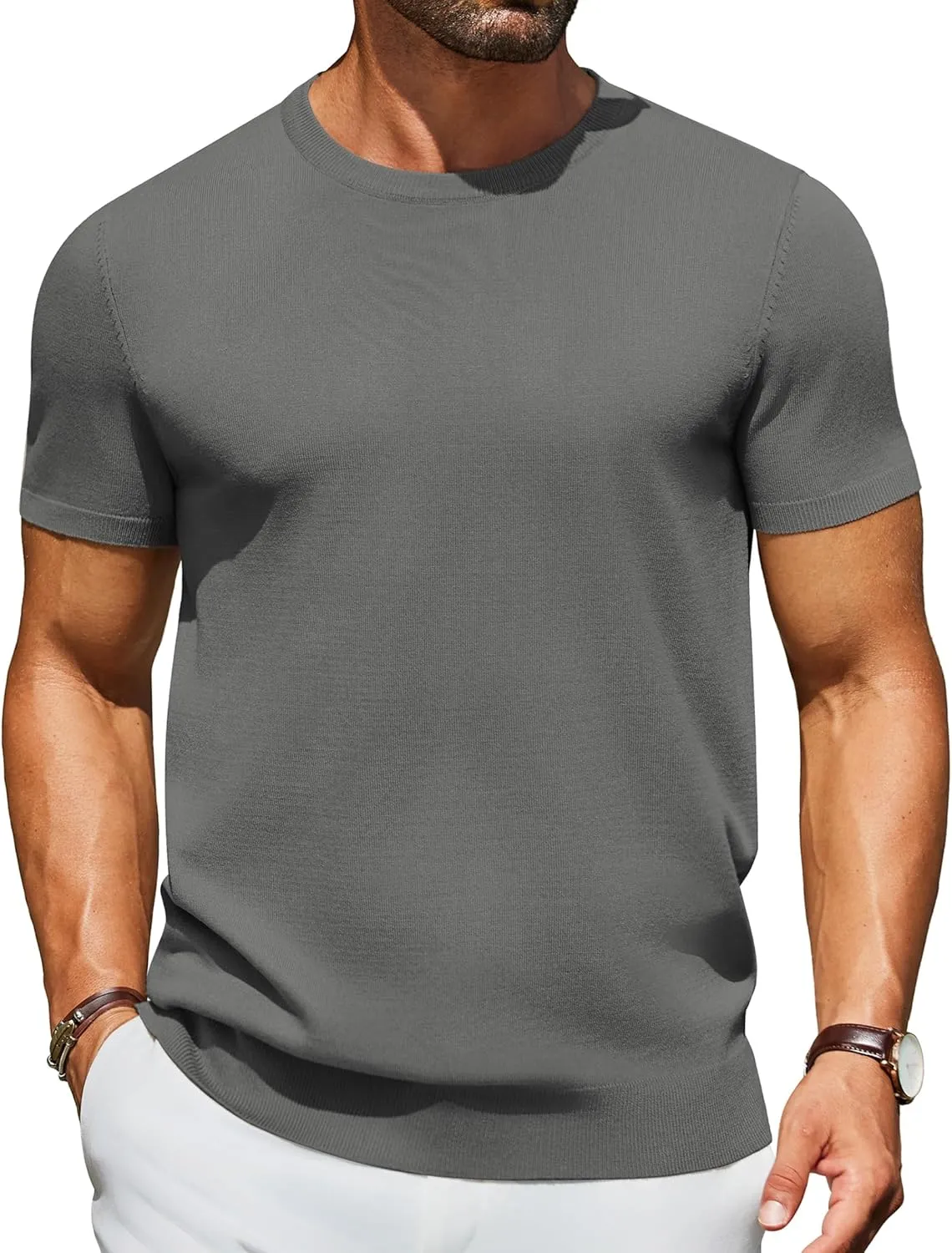 COOFANDY Men's Crewneck Sweater Short Sleeve Knit Pullover Casual Basic Tops Classic Fashion Tees