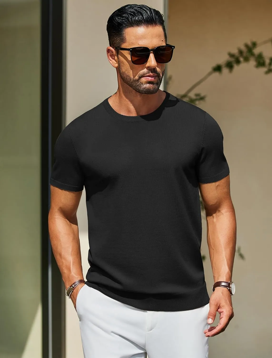 COOFANDY Men's Crewneck Sweater Short Sleeve Knit Pullover Casual Basic Tops Classic Fashion Tees