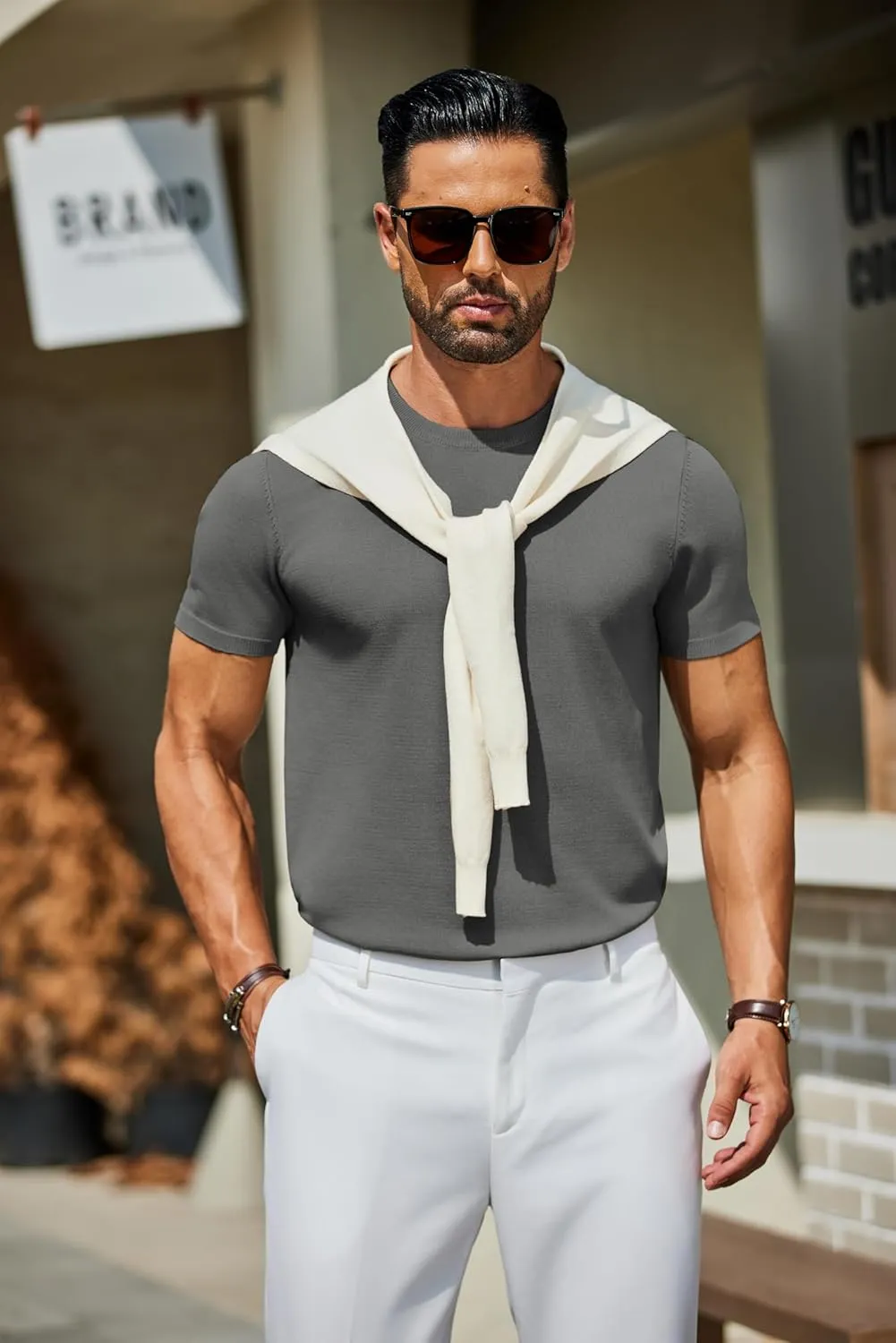 COOFANDY Men's Crewneck Sweater Short Sleeve Knit Pullover Casual Basic Tops Classic Fashion Tees