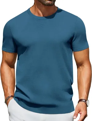 COOFANDY Men's Crewneck Sweater Short Sleeve Knit Pullover Casual Basic Tops Classic Fashion Tees