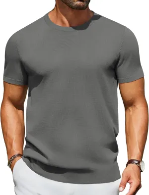 COOFANDY Men's Crewneck Sweater Short Sleeve Knit Pullover Casual Basic Tops Classic Fashion Tees