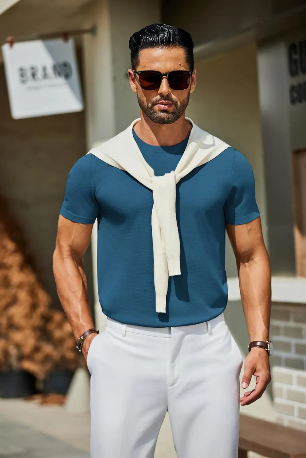 COOFANDY Men's Crewneck Sweater Short Sleeve Knit Pullover Casual Basic Tops Classic Fashion Tees