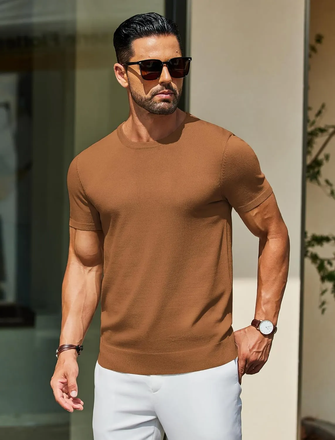 COOFANDY Men's Crewneck Sweater Short Sleeve Knit Pullover Casual Basic Tops Classic Fashion Tees