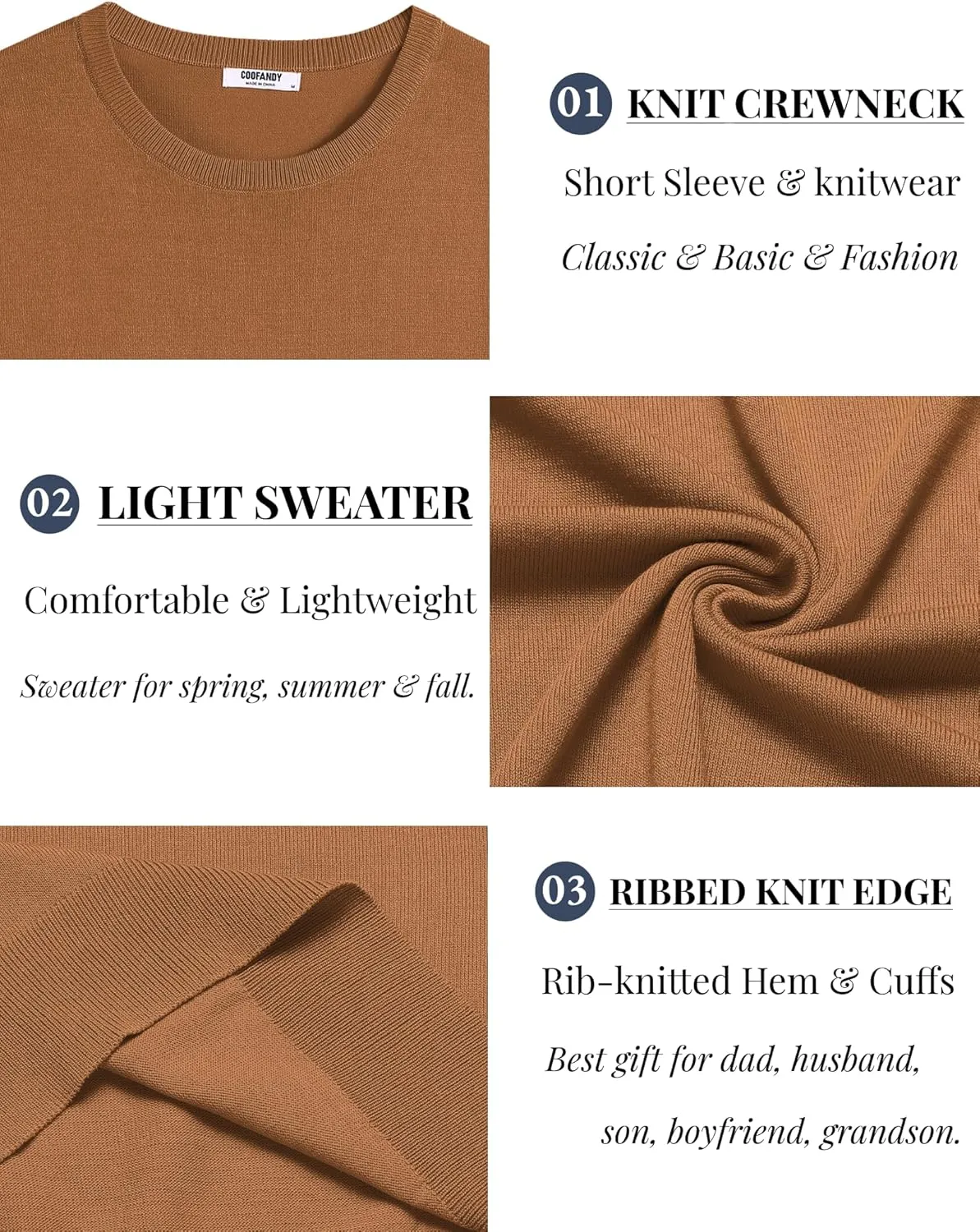 COOFANDY Men's Crewneck Sweater Short Sleeve Knit Pullover Casual Basic Tops Classic Fashion Tees