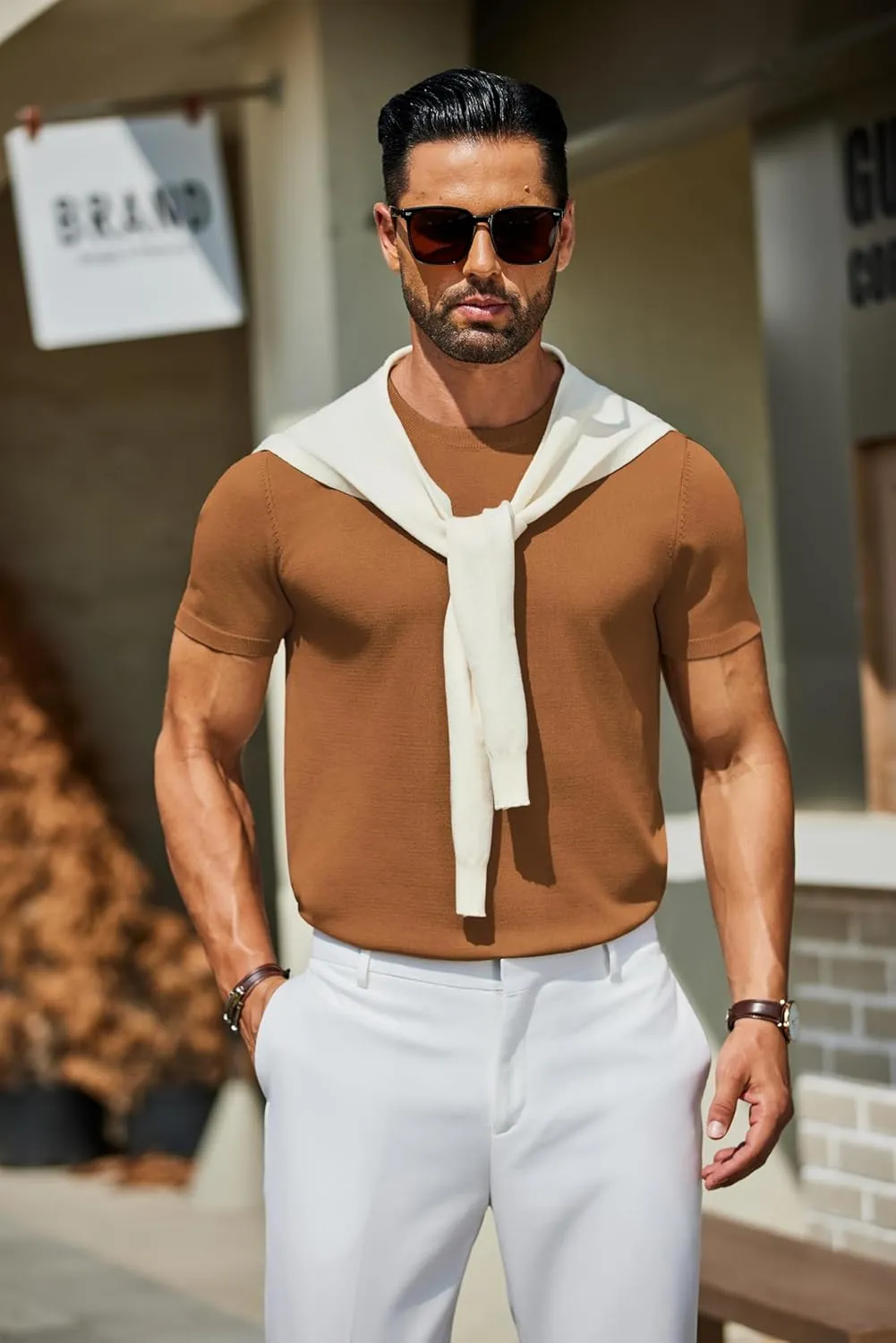 COOFANDY Men's Crewneck Sweater Short Sleeve Knit Pullover Casual Basic Tops Classic Fashion Tees