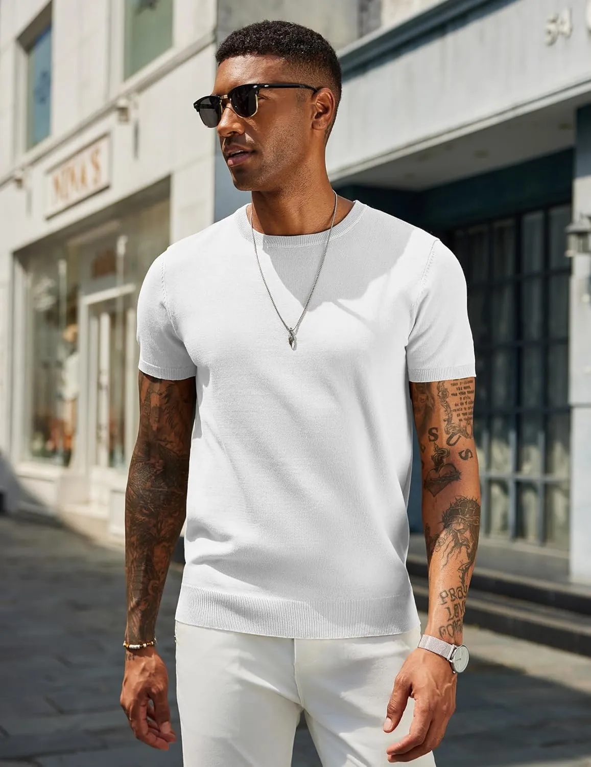 COOFANDY Men's Crewneck Sweater Short Sleeve Knit Pullover Casual Basic Tops Classic Fashion Tees
