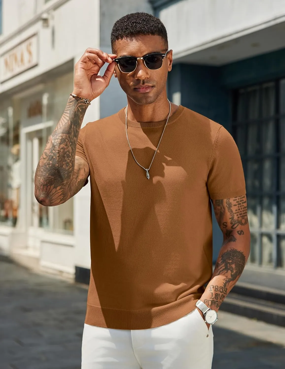 COOFANDY Men's Crewneck Sweater Short Sleeve Knit Pullover Casual Basic Tops Classic Fashion Tees