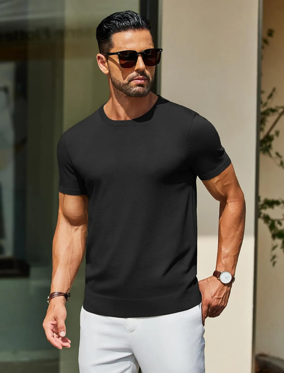 COOFANDY Men's Crewneck Sweater Short Sleeve Knit Pullover Casual Basic Tops Classic Fashion Tees