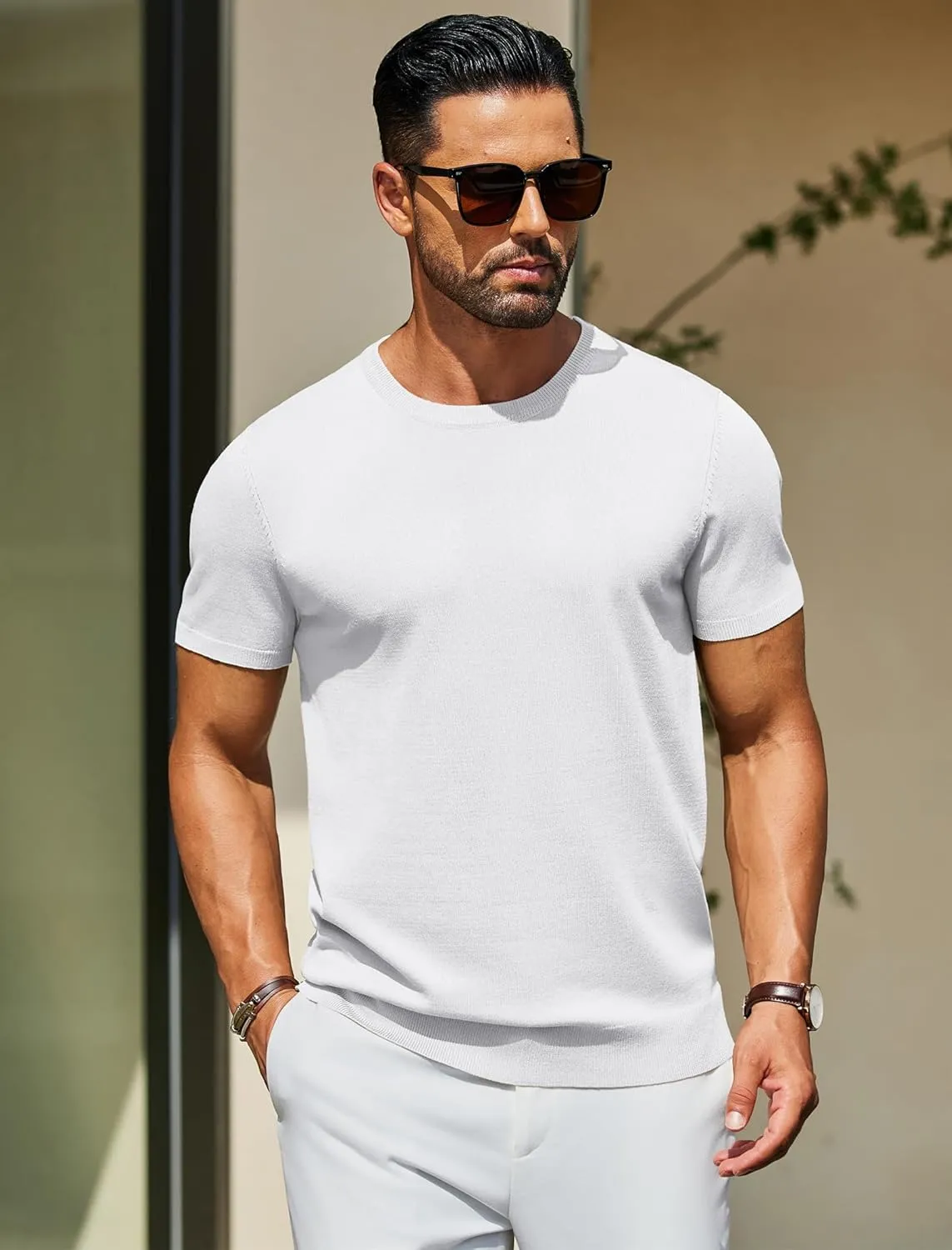 COOFANDY Men's Crewneck Sweater Short Sleeve Knit Pullover Casual Basic Tops Classic Fashion Tees