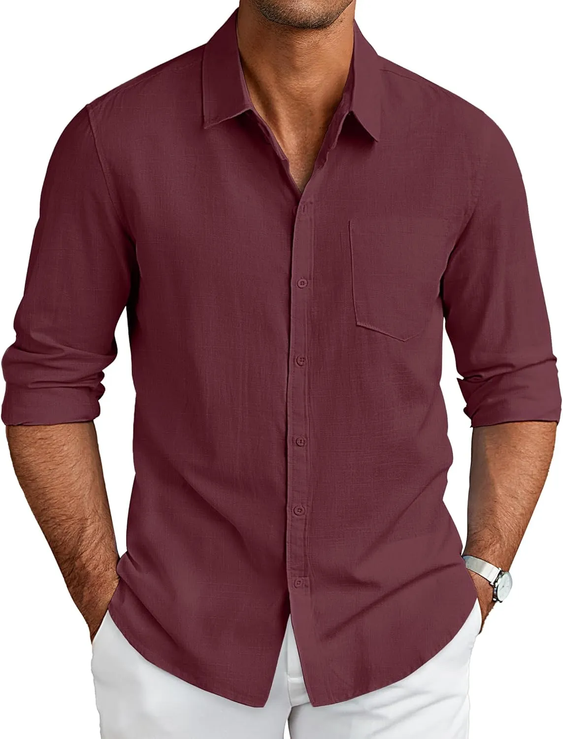COOFANDY Men's Long Sleeve Button Down Shirts Casual Cotton Linen Shirts Summer Beach Shirt with Pocket