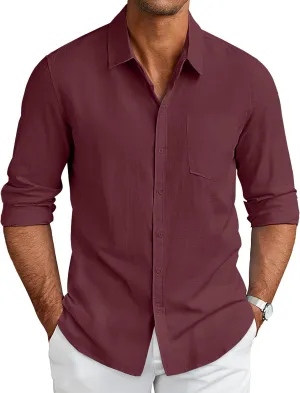 COOFANDY Men's Long Sleeve Button Down Shirts Casual Cotton Linen Shirts Summer Beach Shirt with Pocket