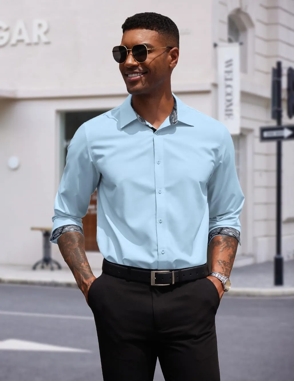 COOFANDY Men's Long Sleeve Wrinkle Free Dress Shirts Inner Contrast Business Casual Button Down Shirt