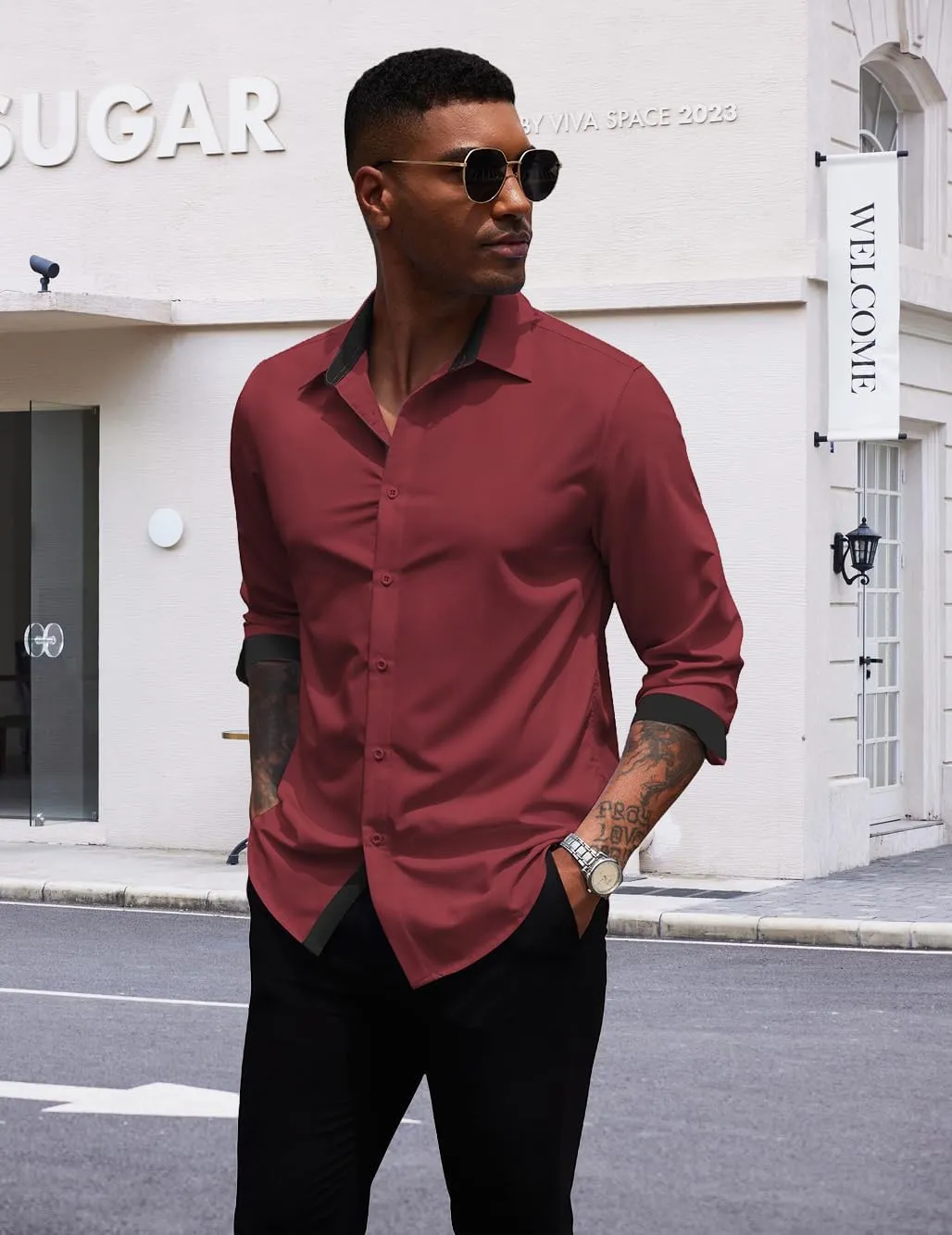 COOFANDY Men's Long Sleeve Wrinkle Free Dress Shirts Inner Contrast Business Casual Button Down Shirt
