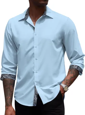 COOFANDY Men's Long Sleeve Wrinkle Free Dress Shirts Inner Contrast Business Casual Button Down Shirt