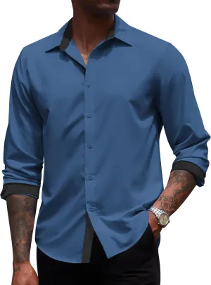 COOFANDY Men's Long Sleeve Wrinkle Free Dress Shirts Inner Contrast Business Casual Button Down Shirt