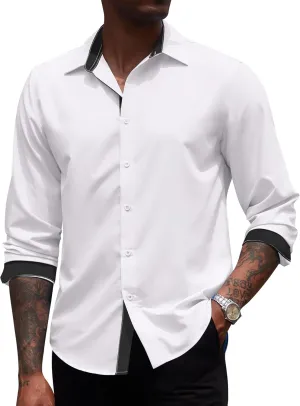 COOFANDY Men's Long Sleeve Wrinkle Free Dress Shirts Inner Contrast Business Casual Button Down Shirt