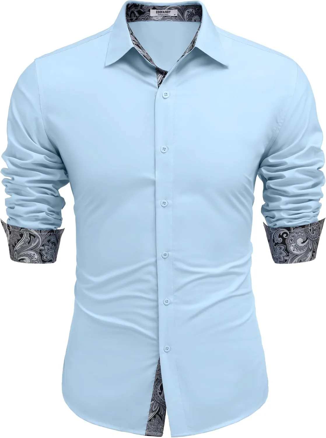 COOFANDY Men's Long Sleeve Wrinkle Free Dress Shirts Inner Contrast Business Casual Button Down Shirt
