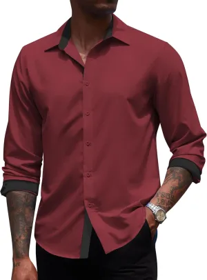 COOFANDY Men's Long Sleeve Wrinkle Free Dress Shirts Inner Contrast Business Casual Button Down Shirt