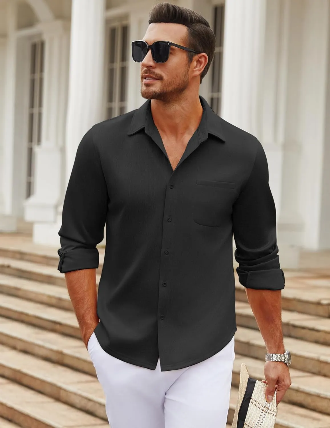 COOFANDY Men's Long Sleeve Wrinkle Free Shirt Casual Button Down Shirts Stretch Dress Shirt with Pocket