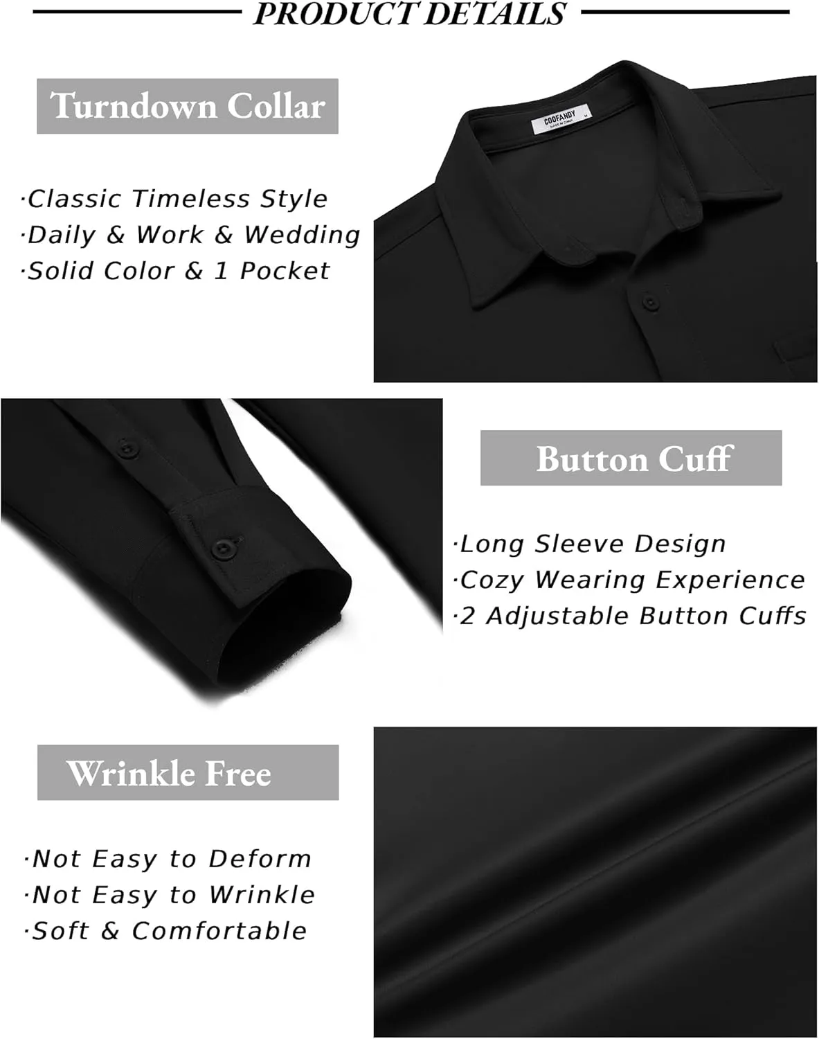 COOFANDY Men's Long Sleeve Wrinkle Free Shirt Casual Button Down Shirts Stretch Dress Shirt with Pocket