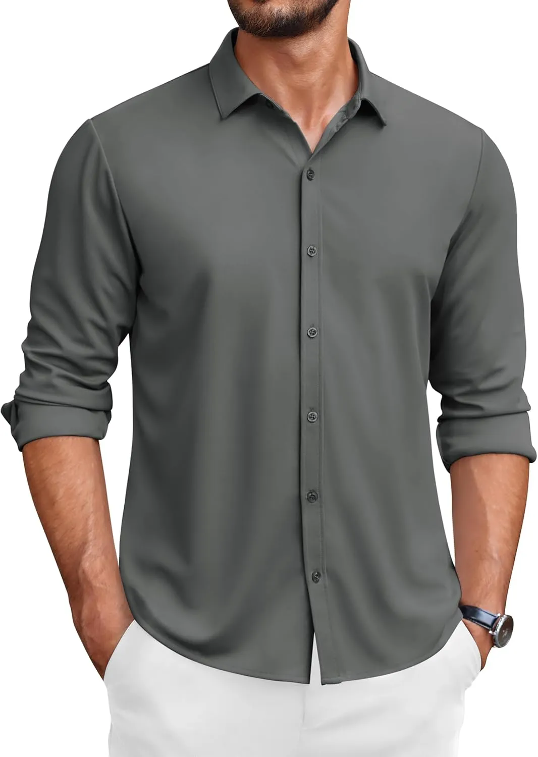 COOFANDY Men's Long Sleeve Wrinkle Free Shirts Button Down Casual Stretch Dress Shirt