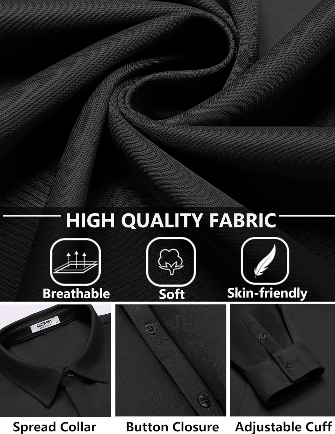 COOFANDY Mens Long Sleeve Wrinkle Free Shirts Casual Button Down Shirt Stretch Dress Shirt