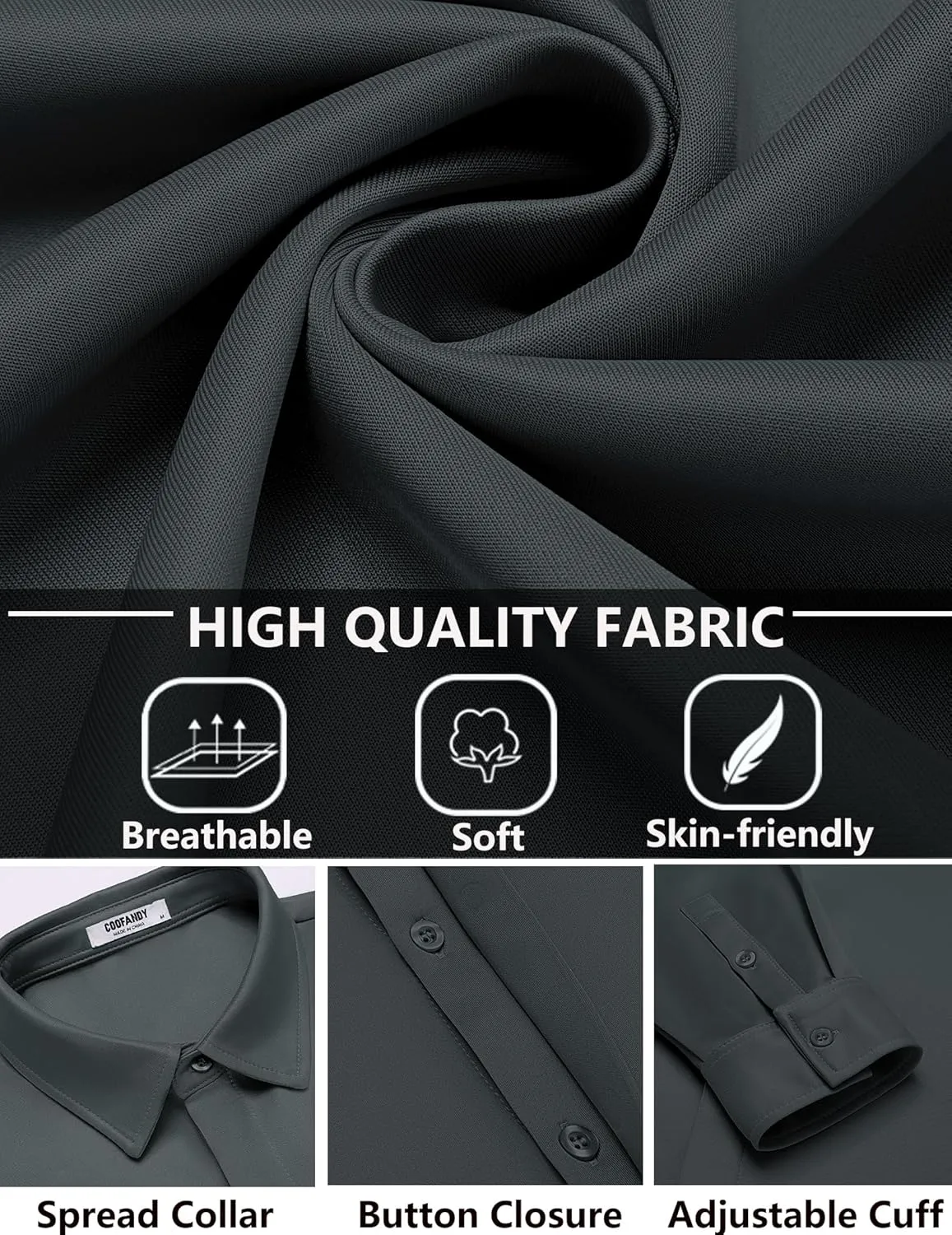 COOFANDY Mens Long Sleeve Wrinkle Free Shirts Casual Button Down Shirt Stretch Dress Shirt