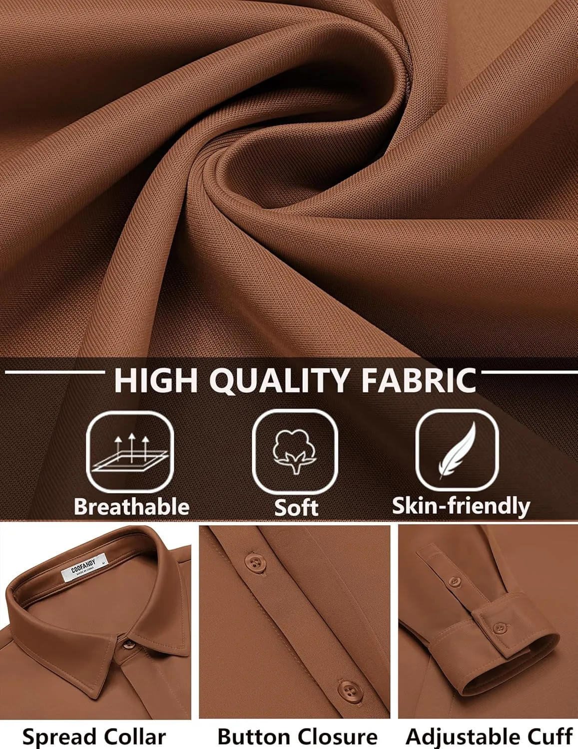 COOFANDY Mens Long Sleeve Wrinkle Free Shirts Casual Button Down Shirt Stretch Dress Shirt