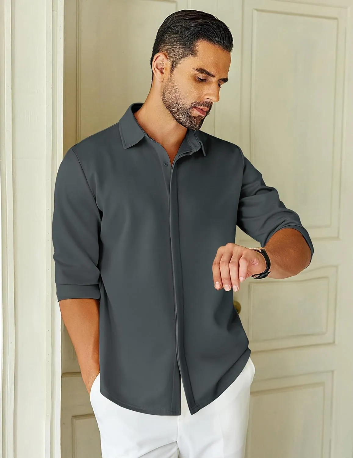 COOFANDY Mens Long Sleeve Wrinkle Free Shirts Casual Button Down Shirt Stretch Dress Shirt