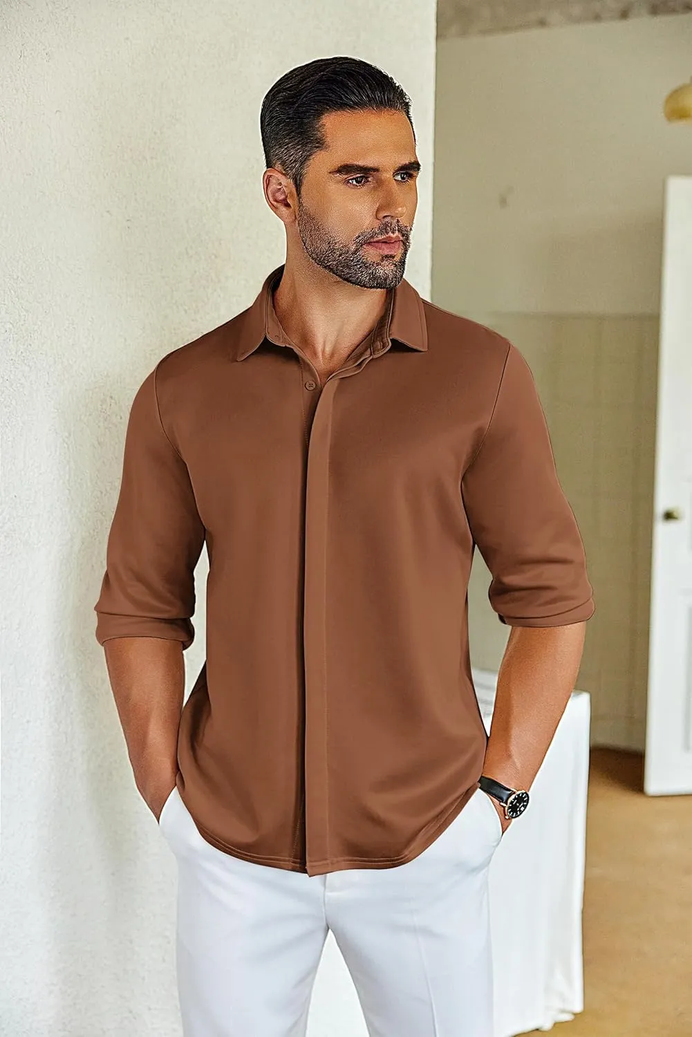 COOFANDY Mens Long Sleeve Wrinkle Free Shirts Casual Button Down Shirt Stretch Dress Shirt