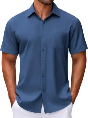 COOFANDY Mens Short Sleeve Button Down Shirt Wrinkle Free Dress Shirts Casual Summer Untucked Shirt
