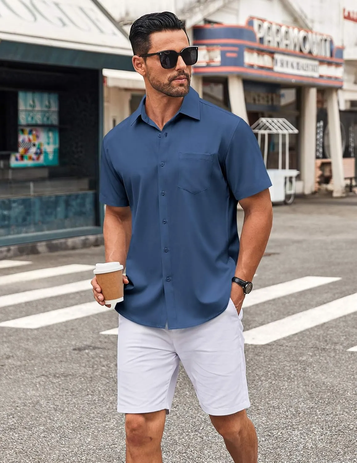 COOFANDY Mens Short Sleeve Button Down Shirt Wrinkle Free Dress Shirts Casual Summer Untucked Shirt