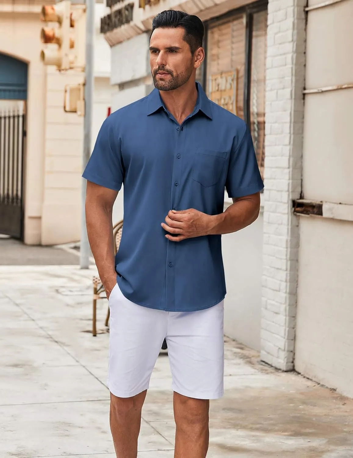 COOFANDY Mens Short Sleeve Button Down Shirt Wrinkle Free Dress Shirts Casual Summer Untucked Shirt