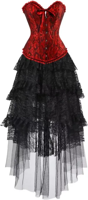 Corset Dress Top Bustier for Women Lace up Brocade Classic Floral Plus Size
