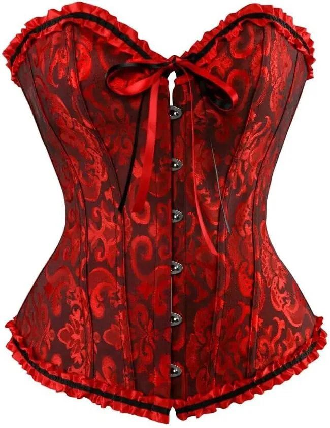 Corset Dress Top Bustier for Women Lace up Brocade Classic Floral Plus Size