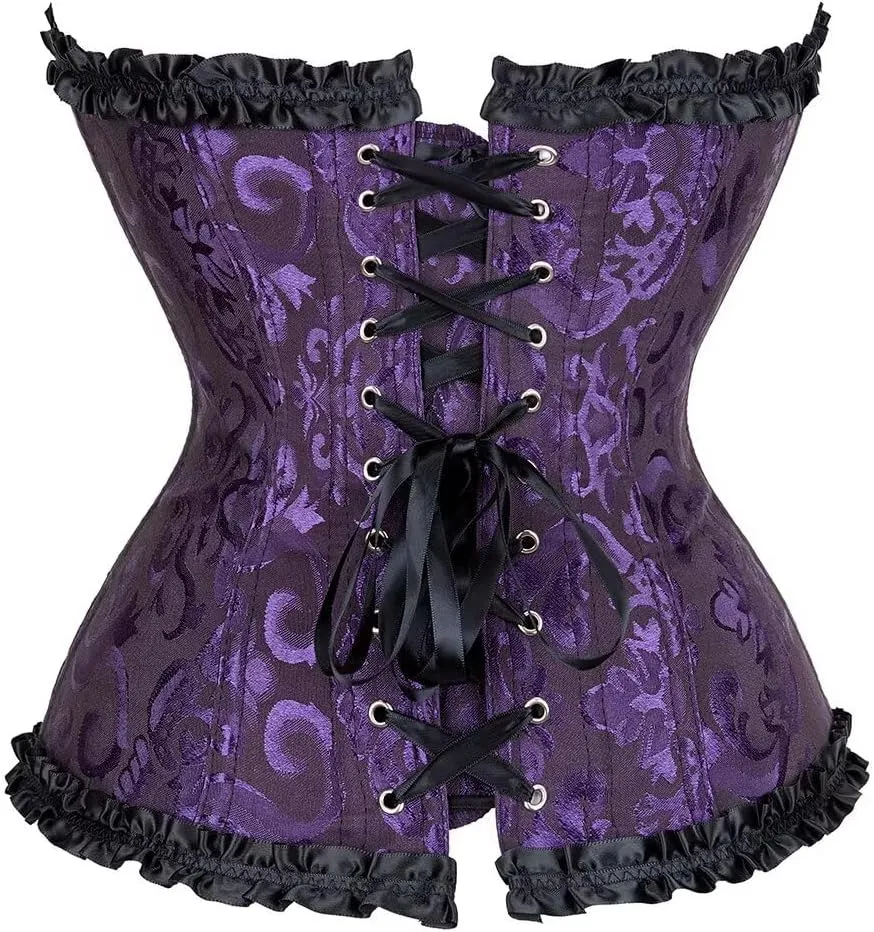 Corset Dress Top Bustier for Women Lace up Brocade Classic Floral Plus Size