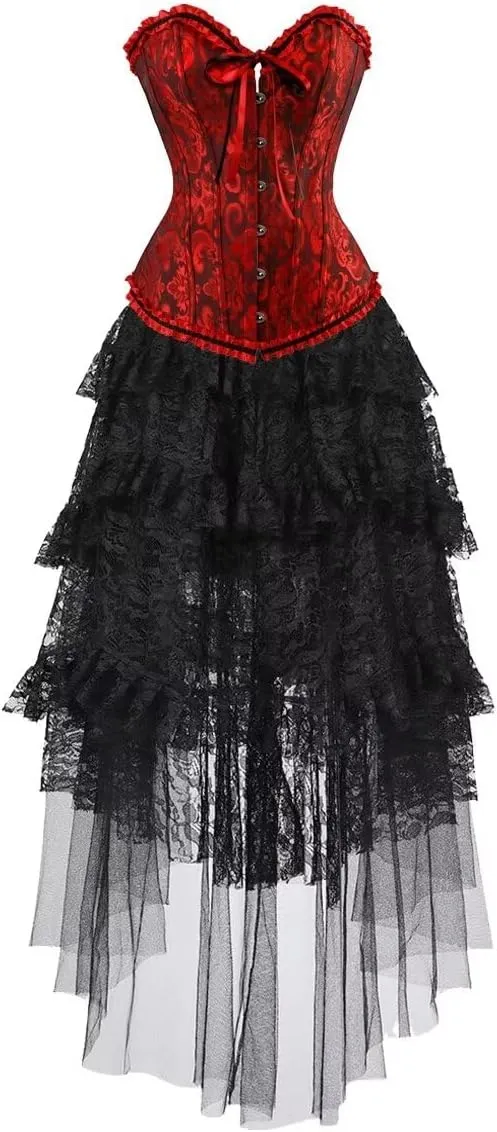 Corset Dress Top Bustier for Women Lace up Brocade Classic Floral Plus Size