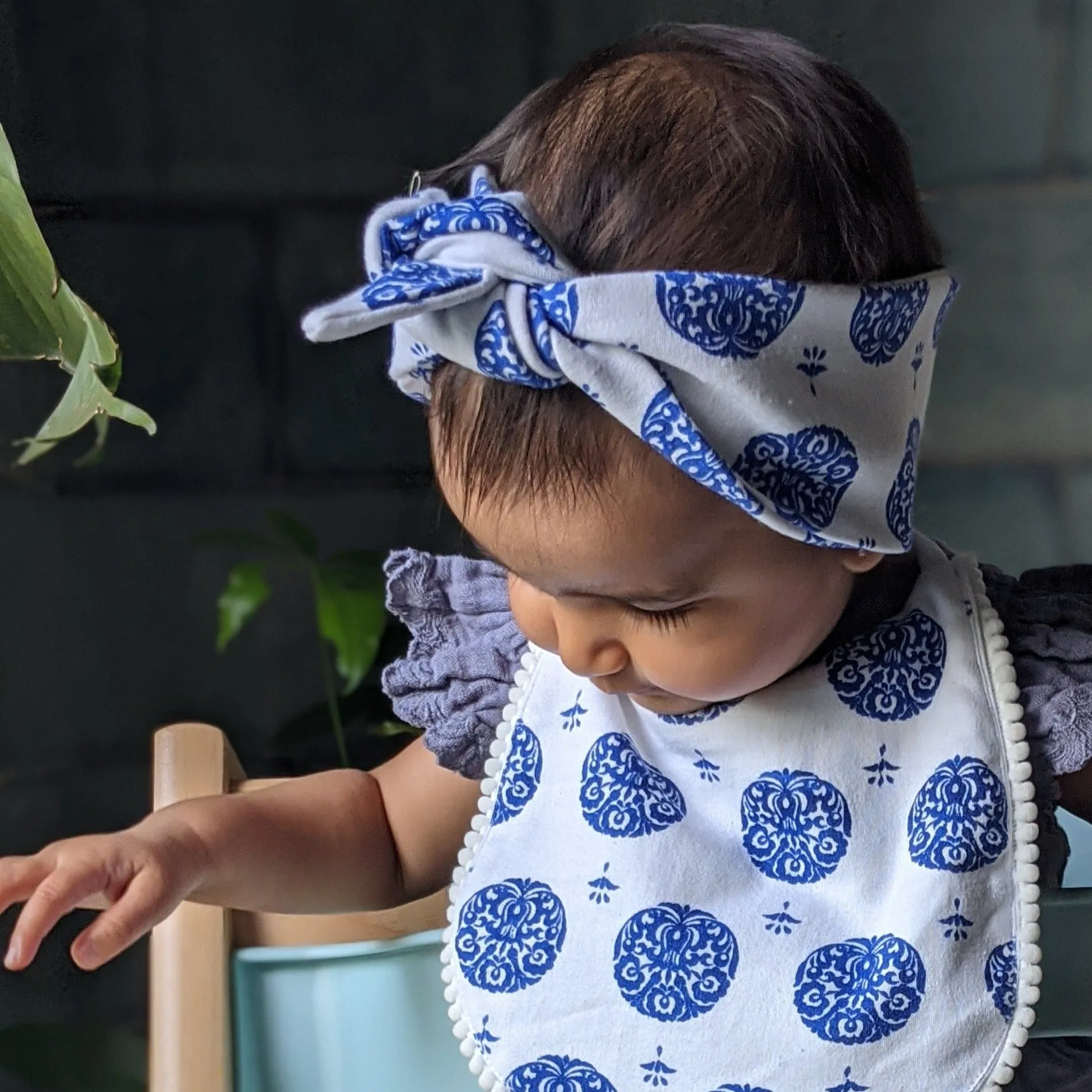 Cotton Adjustable Hairband - Alpona (Dark Blue)