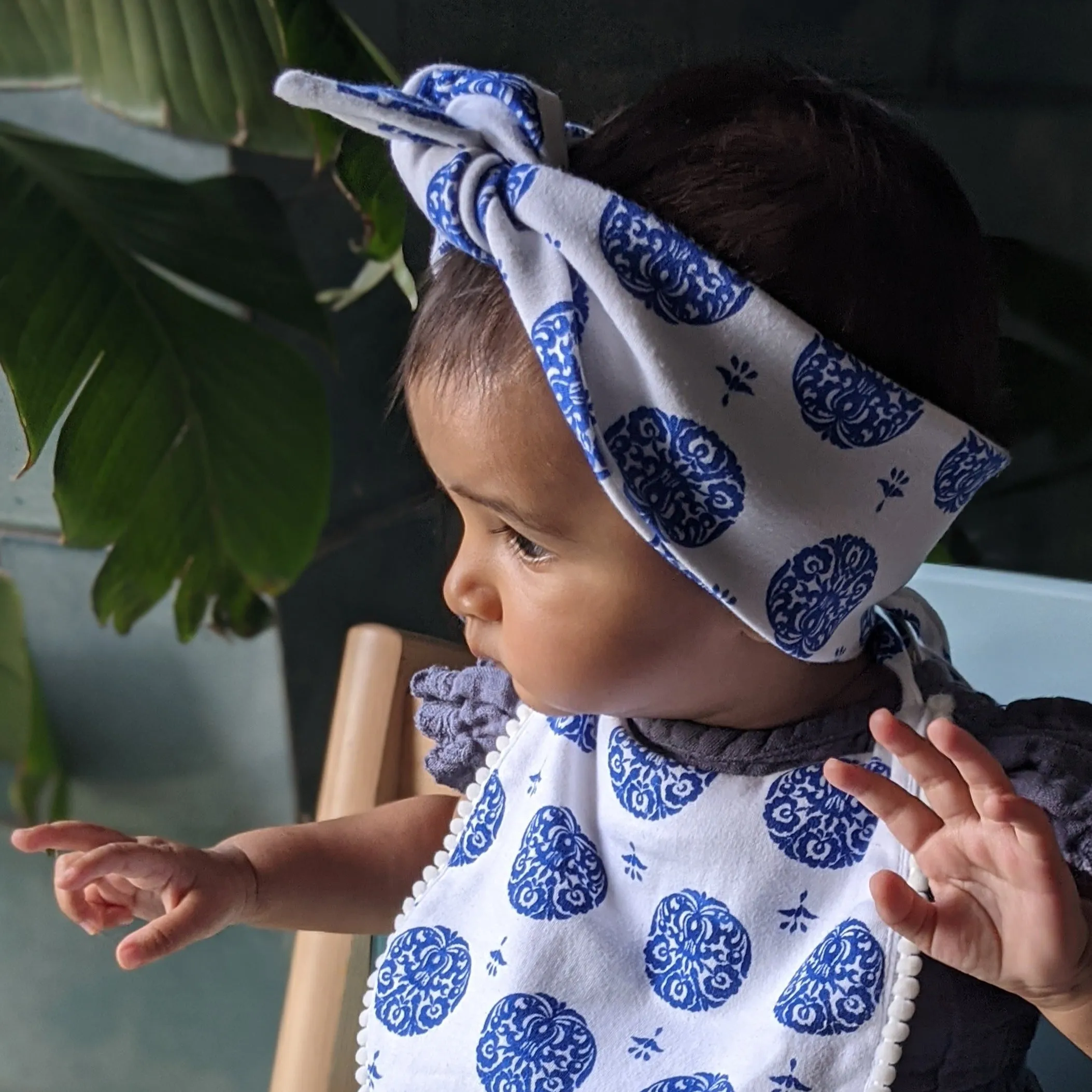Cotton Adjustable Hairband - Alpona (Dark Blue)