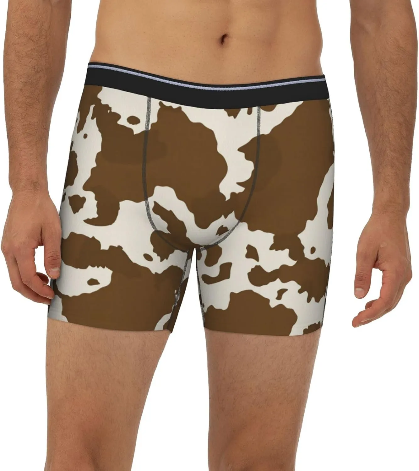 Cow Leather Brown Print Mens Boxer Briefs Underwear Boxer Shorts Quick Dry