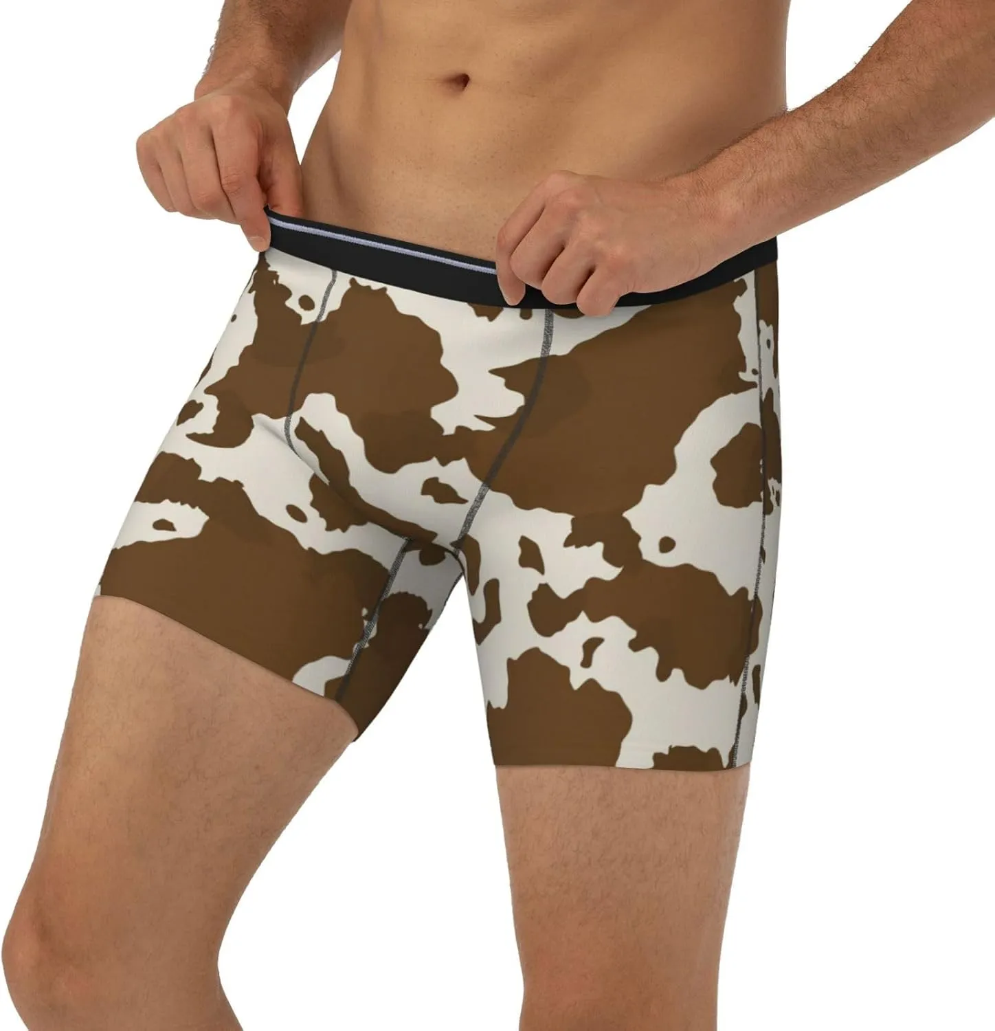 Cow Leather Brown Print Mens Boxer Briefs Underwear Boxer Shorts Quick Dry
