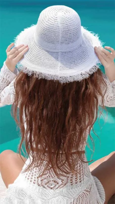 Crocheted White Straw Summer Hat - Sun 'N' Sand Hats